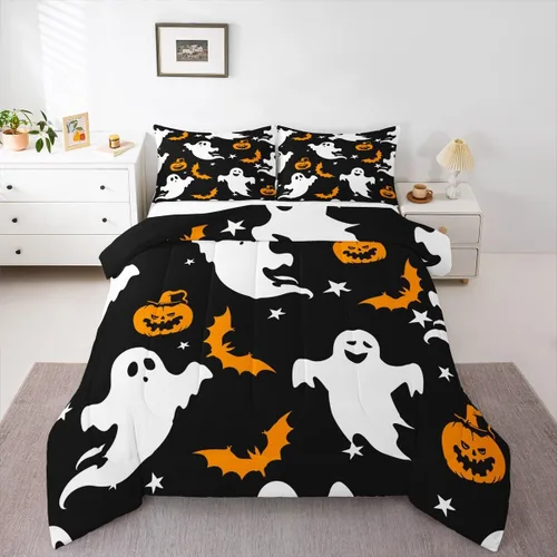 Miniatura 25 de Juego de edredón de calabaza de otoño tamaño individual para niños y niñas, juego de ropa de cama para niños, mujeres y hombres, ultra suave