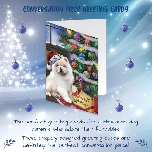 Miniatura 4 de Doggie of the Day Dogs With Tree And Present Chow Chow Dog Greeting Cards - Adorable Pets Invitation Cards with Envelopes - Pet Artwork Christmas