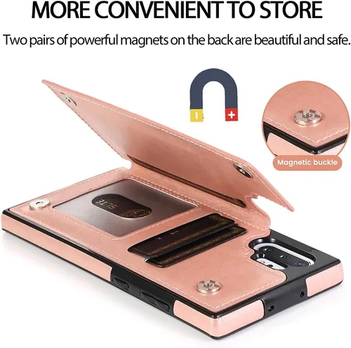 Miniatura 5 de Funda diseñada para Samsung Note 10 con protector de pantalla de vidrio templado, ranura para tarjetas de crédito, cartera de piel sintética, funda