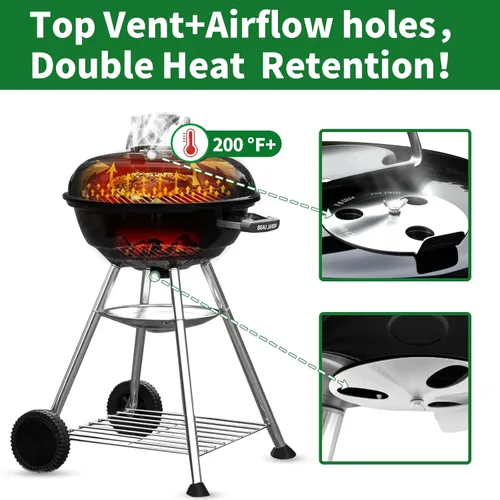 Miniatura 4 de BEAU JARDIN Parrilla de carbón premium de 18 pulgadas para cocinar al aire libre, barbacoa, barbacoa, hervidor de carbón, parrilla portátil