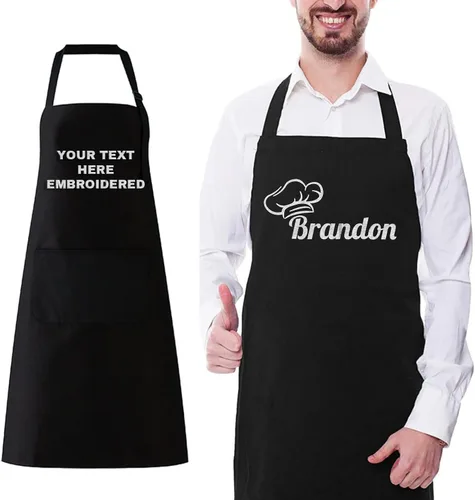 Delantal personalizado para hombres, delantales de chef personalizados con nombre/texto bordado, delantal ajustable de cocina para mujer