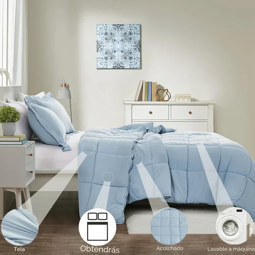 Miniatura 3 de HIG Juego de edredón alternativo prelavado para cama individual, diseño reversible chic, cajón cosido con 4 pestañas de esquina, ligero para todas