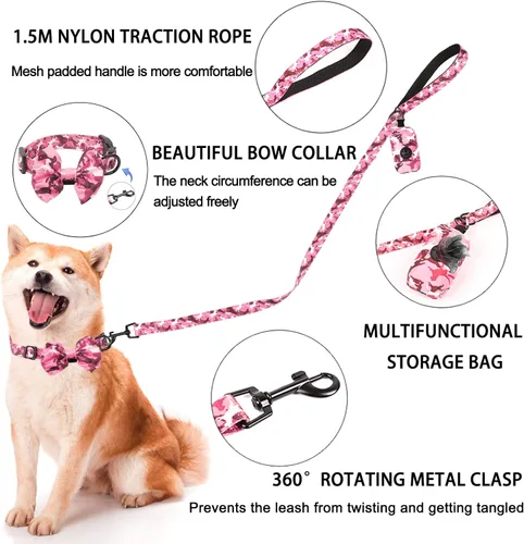 Miniatura 3 de Juego de arnés y correa para perros pequeños, ajustable, reflectante, sin tirones, chaleco para cachorro con collar de corbatín, correa y bolsa