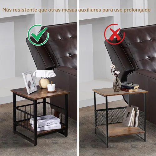 Miniatura 4 de Mesa auxiliar, mesa lateral industrial con estante de almacenamiento de 2 niveles, mini refrigerador de 180LBS con pies ajustables, 45.72cmx45.72cm