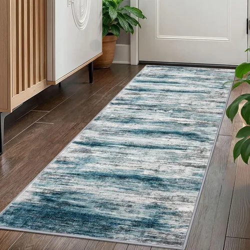 Miniatura 219 de KOZYFLY – Alfombra de pasillo moderna y lavable de diseño abstracto verde, 2 x 5 pies, antideslizante, suave y de pelo corto, ideal para cocina