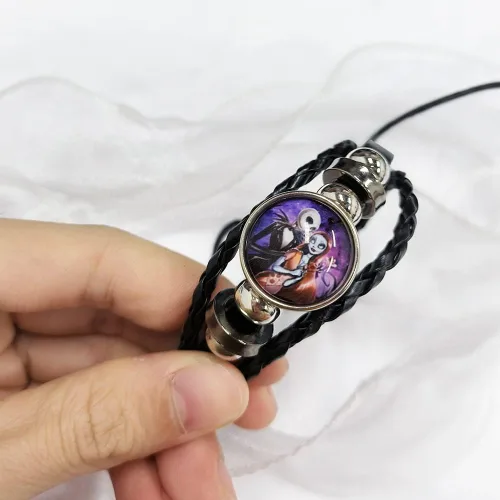 Miniatura 5 de Jack and Sally Pesadilla Antes de Navidad - Pulsera de cuero ajustable tejida a mano con cuentas trenzadas inspiradas a juego para parejas, promesa