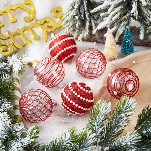 Miniatura 4 de 12 unidades de esferas de Navidad de adorno rojo, irrompibles, de plástico transparente, grandes, decoración para árbol de Navidad, delicados