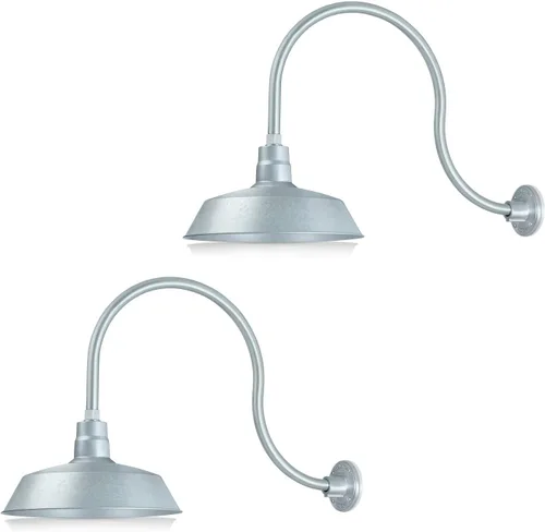 Miniatura 30 de 14 pulgadas. RLM Warehouse - Pantalla con brazo de cuello de cisne y bombilla Led A19 5000K de 9W Galvanizado (paquete de 2)