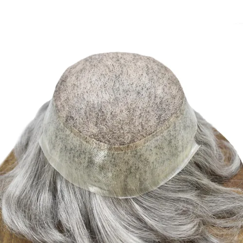 Miniatura 76 de Sistema de reemplazo de cabello de encaje francés para hombre, piezas de cabello de aspecto natural, encaje frontal, negro, marrón, rubio, gris
