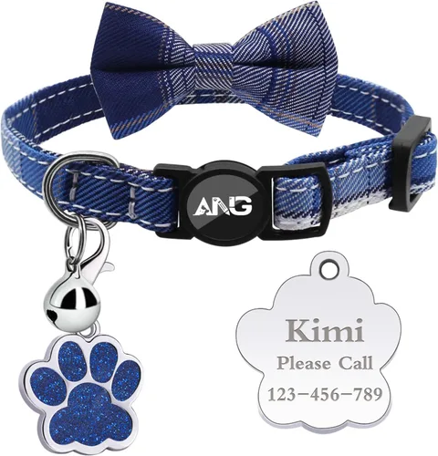 Miniatura 16 de Collares de gato personalizados con etiqueta de identificación, corbata de campana, collares de gatito personalizados de liberación rápida
