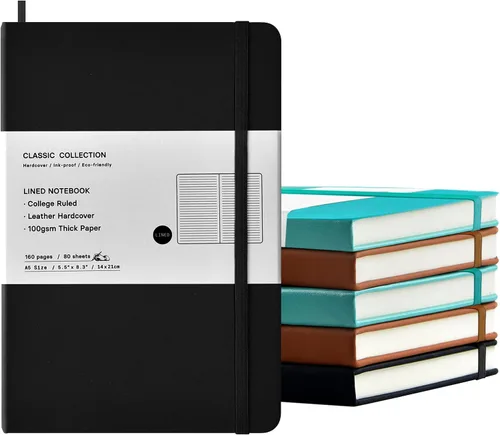 Miniatura 9 de Coopay Paquete de 6 cuadernos A5 a granel, 160 páginas, papel grueso de 3.53 oz/yd², 8.3 x 5.5 pulgadas, tapa dura con forro de cuero