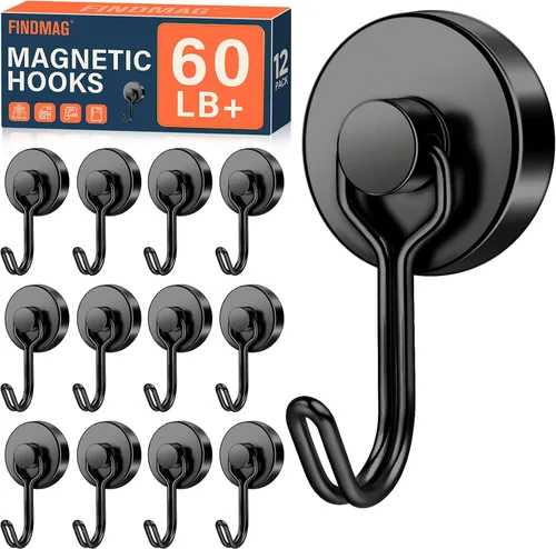 Miniatura 20 de FINDMAG Ganchos magnéticos giratorios de 60 libras, paquete de 4 ganchos magnéticos de neodimio resistentes, ganchos magnéticos fuertes para colgar