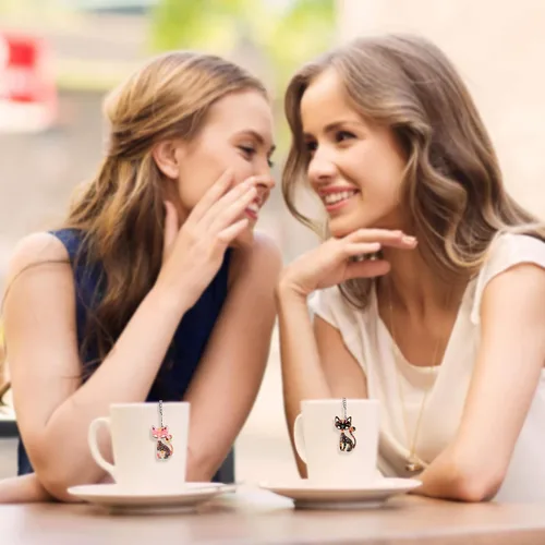 Miniatura 6 de TeaSanavie Paquete de 2 infusor de té para gatos, hojas de té sueltas con divertidos dijes de gato rosa y negro, bola de té de malla fina para té