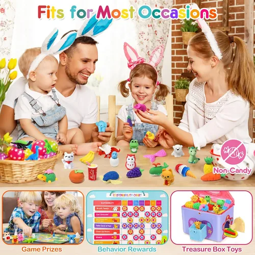 Miniatura 3 de 80 piezas de mini borradores de animales para niños, juguetes pequeños a granel, mascotas de escritorio 3D lindas, juguetes de caja del tesoro
