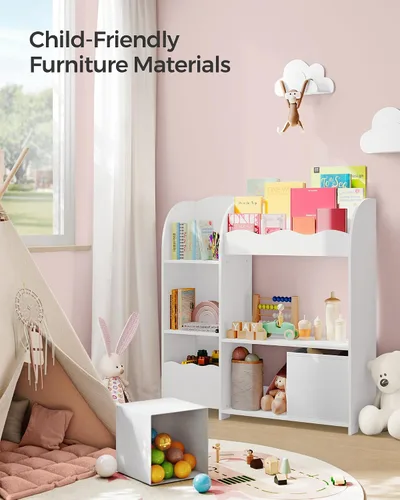 Miniatura 4 de SONGMICS Organizador de juguetes y libros para niños, estantería y almacenamiento de juguetes, organizador de almacenamiento con 2 cajas de Blanco