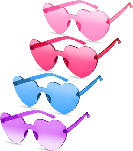TOODOO 4 piezas de lentes de sol sin montura en forma de corazón transparente color caramelo