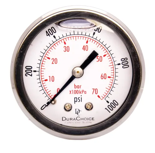 Miniatura 11 de Medidores de presión rellenos de líquido de 2 pulgadas - caja de acero inoxidable, latón, 1/4 "NPT, conexión de montaje trasero central, 0-4,000PSI