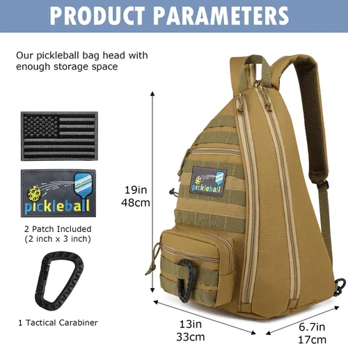 Miniatura 2 de Bandolera de pickleball SunForMorning, mochila táctica de pickleball para mujeres y hombres, bolsa de hombro ajustable con gancho para cerca y Marrón