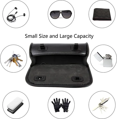 Miniatura 4 de kucehiup Bolsa para manillar de motocicleta, bolsa universal enrollable de herramientas de piel sintética (negro)