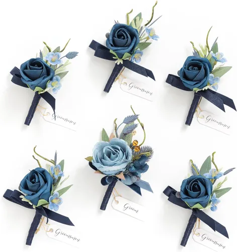 Miniatura 25 de Ling's Moment Boutonniere para Hombres Boda, Juego de 6, Novio y Padrinos Boutonniere para Boda Regreso a Casa Halloween Ceremonia Aniversario, Cena