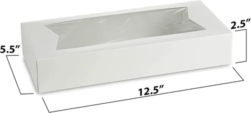 Miniatura 3 de MT Products Cajas de panadería de 12.5 x 5.5 pulgadas con ventana (paquete de 5) – Fabricado en Estados Unidos – Caja de regalo de cartón blanco