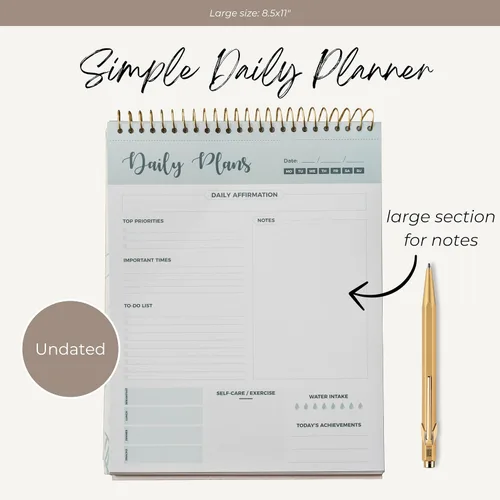 Miniatura 5 de Agenda diaria con espiral, 100 hojas sin fecha, bloc de notas de escritorio, calendario motivacional, organizador, rastreador de productividad