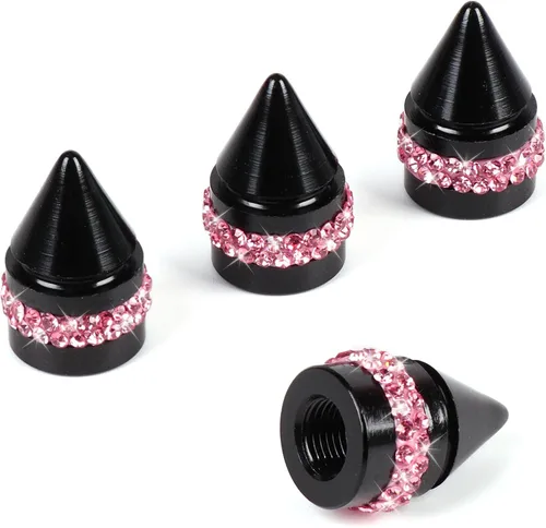 Miniatura 12 de ToBeQueen Bling - Tapones de válvula de neumático rojos, 4 unidades, hechos a mano, con cristales de diamantes de imitación, universales, a prueba