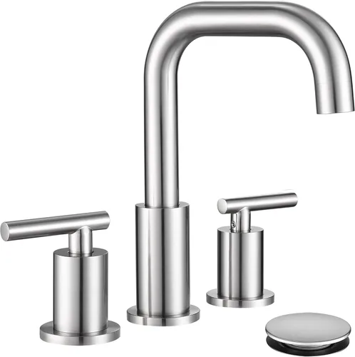 Miniatura 11 de Grifo de baño de 8 pulgadas de extensión amplia, 2 manijas 3 orificios, grifo de baño cromado con desagüe de lavabo y manguera de suministro de Cromo