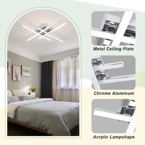 Miniatura 5 de CANEOE Moderna lámpara de techo LED de 38W regulable, lámpara de techo de montaje empotrado con control remoto, color plateado, cerca de la lámpara
