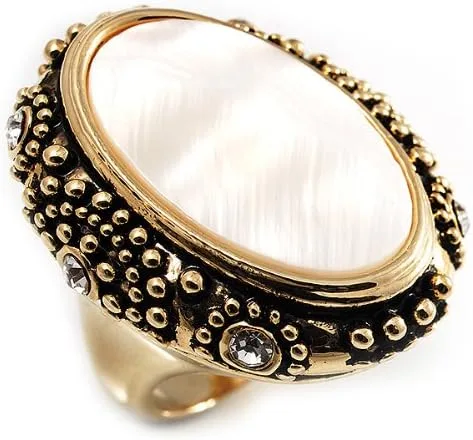 Miniatura 5 de Avalaya Anillo grueso de cristal de concha de oro envejecido