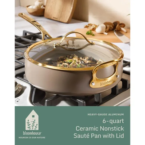 Miniatura 2 de Bloomhouse - Dos veces ganador de los Favoritos de Oprah - Sartén antiadherente de aluminio pesado de 6 QT Premium PFA libre con tapa para Crema