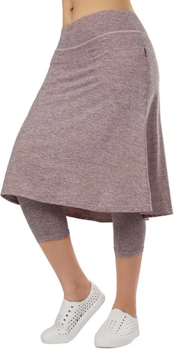 Faldas atléticas hasta la rodilla para mujer con leggings, leggings con falda de pickleball capris para yoga, bolsillos con cremallera para mujer