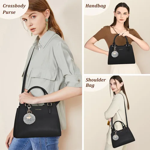 Miniatura 4 de IGOLUMON Bolso de mujer con asa superior de cuero vegano sintético Satchel Monedero para mujer Bolso de mano de diseñador con lindo pompón