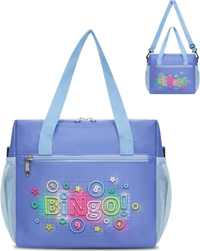 Miniatura 9 de Bolsa de bingo para Daubers Dabbers Dobbers Dotters resistente al agua, bolsa de accesorios de bingo con bolsillos para adultos mayores (negro)