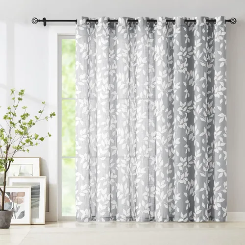 Miniatura 27 de Treatmentex Cortinas blancas y grises para dormitorio de 84 pulgadas de largo, cortinas semitransparentes con estampado de hojas para ventanas