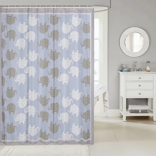 Miniatura 2 de Castle Fairy Cortinas de ducha Kawaii de elefante para decoración del hogar, bonita cortina de baño con silueta de elefante blanco y gris, tela