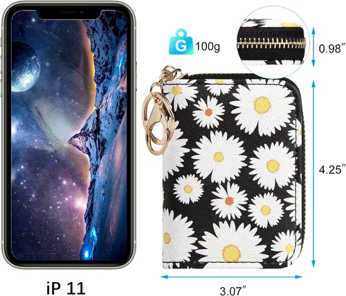 Miniatura 3 de OIDERY Tarjetero de tarjeta de crédito RFID, estuche de tarjeta de acordeón con llavero para niña, cartera pequeña para mujeres con cremallera, Card