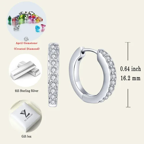 Miniatura 6 de YL Aretes de aro de plata de ley 925 con halo redondo, aretes de piedras de nacimiento para mujer