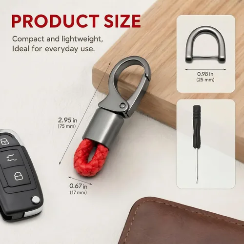 Miniatura 2 de Juego de 3 llaveros de poliuretano de alta calidad (negro y rojo) llavero de metal resistente con anillo en D destornillador de rotación de 360°