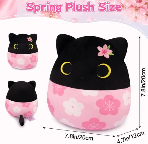 Miniatura 3 de Peluche de gato negro, animal de peluche Sakura con bordado Sakura en la cabeza, regalos de felpa suave para niños y niñas