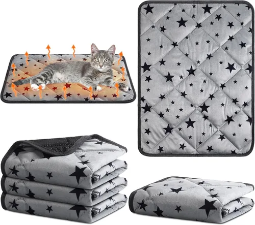 Namalu Paquete de 4 Camas Autocalentables para Gatos, Alfombrilla Autocalentable para Gatos con Patrón de Estrella, Almohadilla Suave para Jaula de