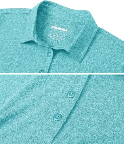 Miniatura 5 de TACVASEN Polo para mujer, manga corta, golf, secado rápido, UPF 50+, protección solar, ligera, cuello con 4 botones