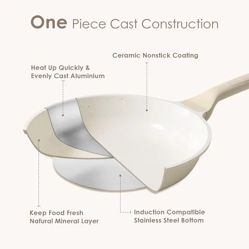 Miniatura 6 de SENSARTE Sartén antiadherente de cerámica de 8 pulgadas, sartén saludable no tóxica, sartén para tortilla compatible con inducción con mango Blanco