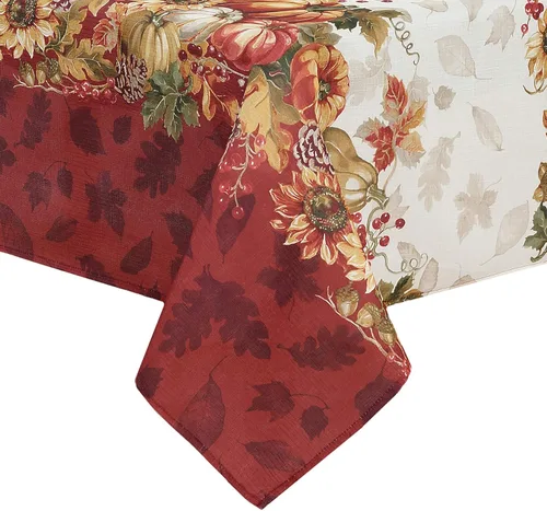 Elrene Home Fashions Mantel cuadrado de poliéster con bordes de hojas oscilantes, para otoño, temporada y vacaciones, 52 x 52 pulgadas, multicolor