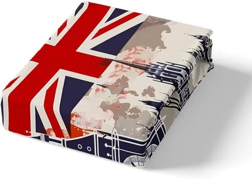 Miniatura 5 de Manfei Juego de sábanas infantiles de Londres, tamaño individual, con estampado de autobús Big Ben, para niños, diseño de mapa de bandera británica