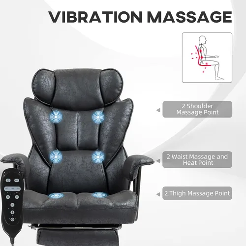 Miniatura 9 de HOMCOM Silla de oficina ejecutiva de masaje con 6 puntos de vibración, silla de oficina grande y alta con calefacción de 400 libras con reposapiés