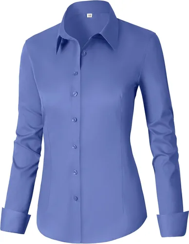 Miniatura 40 de CUNLIN - Camisas de manga larga con botones de algodón para mujer, ajustadas, camisas formales de vestir para el trabajo, blusas de trabajo, tops
