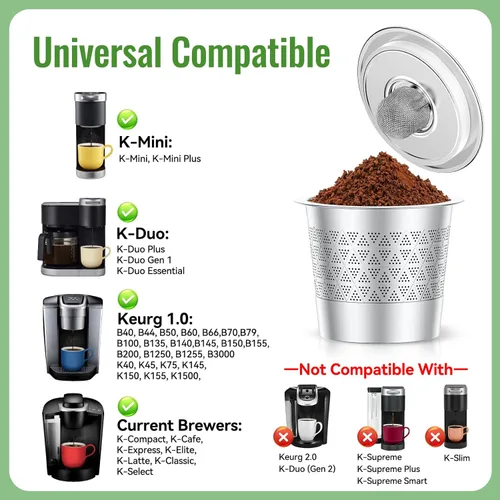 Miniatura 5 de CAPMESSO Tazas K reutilizables para Keurig: cápsulas de café recargables Kcup actualizadas 2026 - Tazas K de acero inoxidable completas