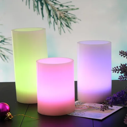 Miniatura 5 de CANDLE CHOICE Velas sin llama que cambian de color a pilas con temporizador remoto, cera real, parpadeante, eléctrica, multicolor, luces LED