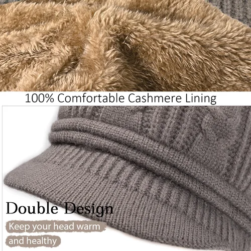 Miniatura 4 de DANMY Gorro de invierno para mujer, cálido tejido de lana holgada con visera